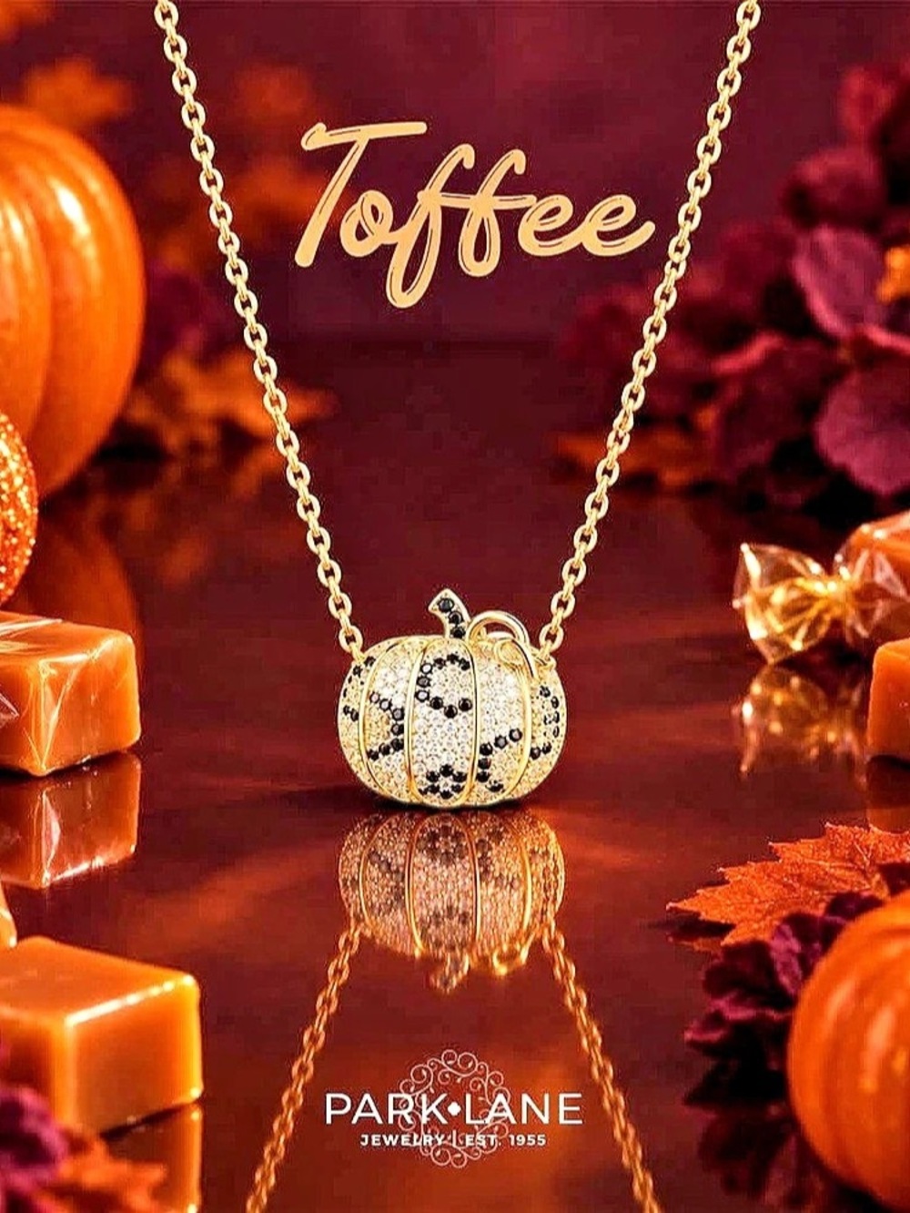Park Lane TOFFEE Pumpkin Necklace Leopard Cheetah Animal Print pave CZ’s Gold